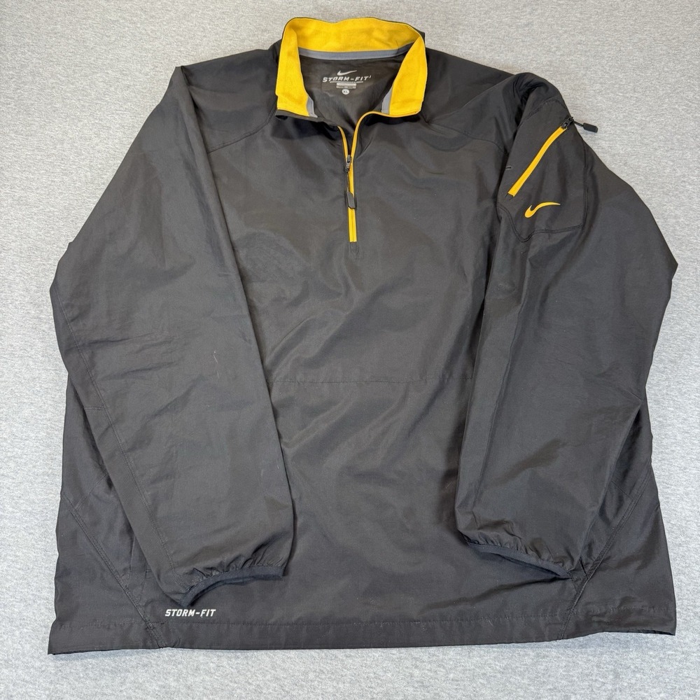 Nike Golf Storm-Fit Jacket Mens XL Black Yellow Windbreaker Pullover 1/4 Zip